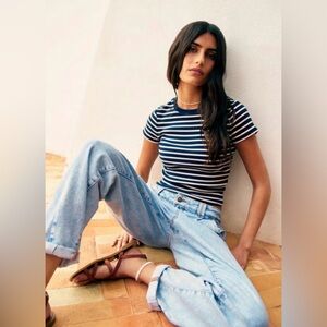 SEZANE sz 40 Light Wash Wide Leg Trouser Style Jeans High Rise